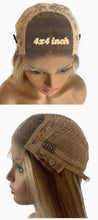 Load image into Gallery viewer, Brown Brunette/ Blonde highlight 4x4 Lace Virgin Human Hair Wig 150% Density Preplucked & Glueless
