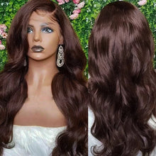 Load image into Gallery viewer, 13x4/13x6/360 Chocolate Brown #2 Lace Front Wig PrePlucked Body Wave Hd Transparent Lace Frontal Wig Brown Colored Human Hair Wigs