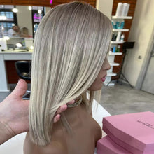 Load image into Gallery viewer, Virgin Hair Straight Bob Wig Ash Blonde Highlight Lace Front Wig 13x4/13x6 HD Dark Roots Ombre Human Hair Wigs