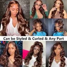 Load image into Gallery viewer, 13x4/13x6/360 Chocolate Brown #2 Lace Front Wig PrePlucked Body Wave Hd Transparent Lace Frontal Wig Brown Colored Human Hair Wigs