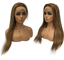 Load image into Gallery viewer, Brown Brunette/ Blonde highlight 4x4 Lace Virgin Human Hair Wig 150% Density Preplucked & Glueless