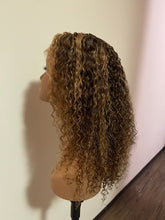 Load image into Gallery viewer, Honey Blonde Highlight 27 Deep Wave Lace Front Wig Deep Curly Human Hair Wigs Brazilian HD Preplucked 13x4/ 13x6 Lace Frontal Wig