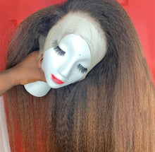 Load image into Gallery viewer, 360/13x4/13x6 Lace Frontal Wig Ombre Kinky Straight Human Hair Wig Coarse Italian Yaki 200% Density Preplucked