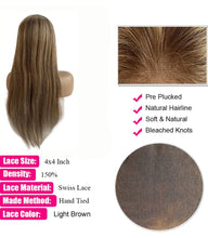 Load image into Gallery viewer, Brown Brunette/ Blonde highlight 4x4 Lace Virgin Human Hair Wig 150% Density Preplucked & Glueless