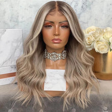 Load image into Gallery viewer, Ash Blonde Highlight Wig for Women Dark Roots Wavy 13x4/13x6/ 360 Lace Front Wig Transparent Lace Wigs Remy