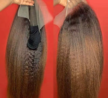 Load image into Gallery viewer, 360/13x4/13x6 Lace Frontal Wig Ombre Kinky Straight Human Hair Wig Coarse Italian Yaki 200% Density Preplucked