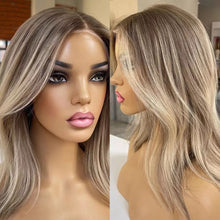 Load image into Gallery viewer, Ombre short Ash Blonde Lace Front Wig Human Hair HD Transparent Lace bob Wigs 4x4/13x4/13x6/360 Lace Frontal Wig Brazilian Wigs