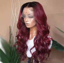 Load image into Gallery viewer, Black & Burgundy Body Wave Wig Ombre 13x4/ 13x6 Lace Front Human Hair Wigs Brazilian Hair Colored 1b 99J Lace Frontal Wig