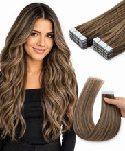 Load image into Gallery viewer, Tape-In Hair Extensions- Cool Ash Blonde (Light Ash Brown/Blonde Blend) Seamless Natural Look
