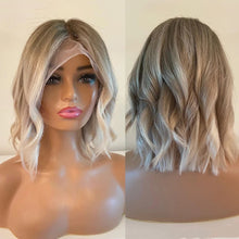 Load image into Gallery viewer, Ash Blonde Light Platinum Balayage Highlighted Human Hair Wig Short Wavy Full Lace Wigs HD 13x4/ 13x6/ Full Lace Lace Front Wig 180%
