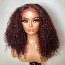 Load image into Gallery viewer, Burgundy Kinky Curly Lace Front Wig 4x4/ 13x4/ 13x6 180%Density Glueless With BabyHair Preplucked
