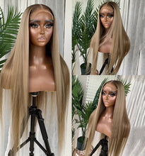 Load image into Gallery viewer, Ombre Ash Blonde Colored Straight 4x4/13x4/13x6 Lace Front Wig Brazilian Human Hair Transparent Brown Lace Closure Wigs
