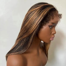 Load image into Gallery viewer, Ombre Blonde highlight Yaki Kinky Straight Lace Front Wig With Baby Hair 180% Density
