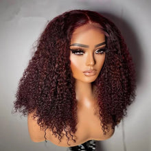 Load image into Gallery viewer, Burgundy Kinky Curly Lace Front Wig 4x4/ 13x4/ 13x6 180%Density Glueless With BabyHair Preplucked
