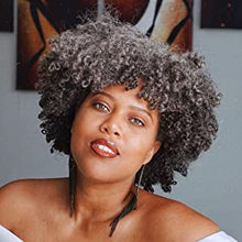 Load image into Gallery viewer, Salt and Pepper Human Hair Wigs Kinky Curly with Bang Bob Human Hair Wigs No Lace Kinky Curly Wigs Human Hair 180%
