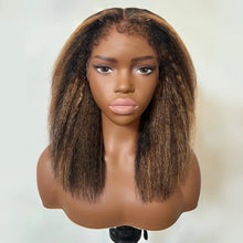 Load image into Gallery viewer, Ombre Blonde highlight Yaki Kinky Straight Lace Front Wig With Baby Hair 180% Density
