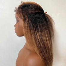 Load image into Gallery viewer, Ombre Blonde highlight Yaki Kinky Straight Lace Front Wig With Baby Hair 180% Density
