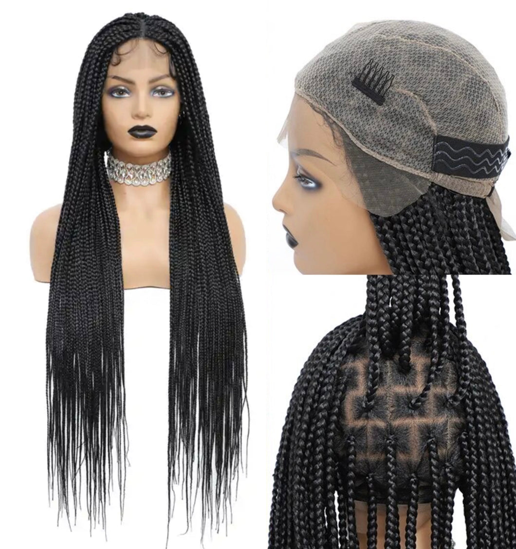36inch Box Braided Full Lace Frontal Wig Synthetic Lace Front Wigs for Afro Women Black Box Braids