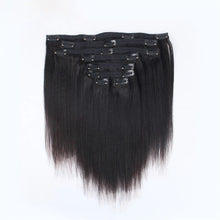 Load image into Gallery viewer, Light Yaki Straight Clips In Human Hair Extensions  Natural Color Kinky Coarse Yaki In Brazilian Remy Human Hair 150G 8Pcs/Set
