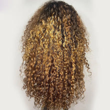 Load image into Gallery viewer, Highlight Honey Brown with Black Root Water Wave Human Hair 13X4/13X6 Lace Front Wig Peruvian Ombre Brown Deep Curly wig
