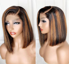 Load image into Gallery viewer, Highlight 13x4/13x6 Brown Bob Wig Human Hair Straight Lace Front Brazilian Short Bob Human Hair Wigs 180% Density
