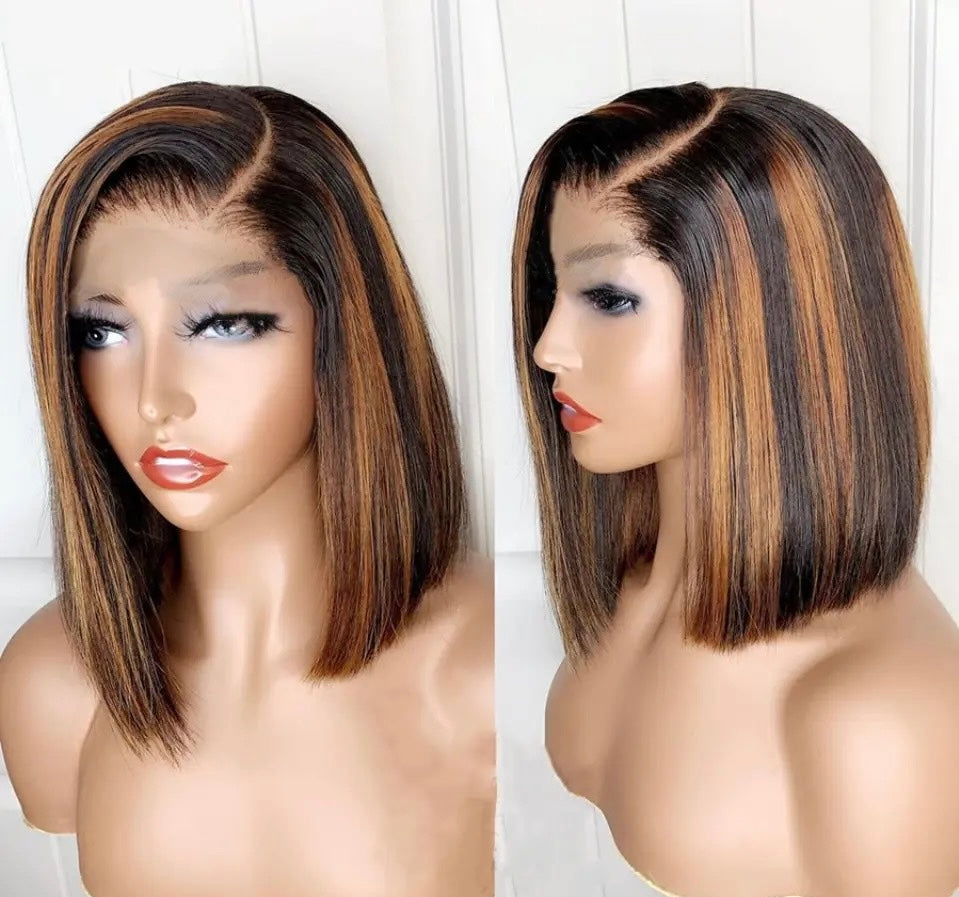 Highlight 13x4/13x6 Brown Bob Wig Human Hair Straight Lace Front Brazilian Short Bob Human Hair Wigs 180% Density