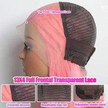 Load image into Gallery viewer, Rose Pink Short Colored Bob Human Hair Wigs Brazilian 13X4 Straight Lace Front Wigs Transparent Lace Pre Plucked Glueless Wig
