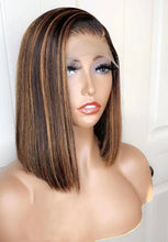 Load image into Gallery viewer, Highlight 13x4/13x6 Brown Bob Wig Human Hair Straight Lace Front Brazilian Short Bob Human Hair Wigs 180% Density
