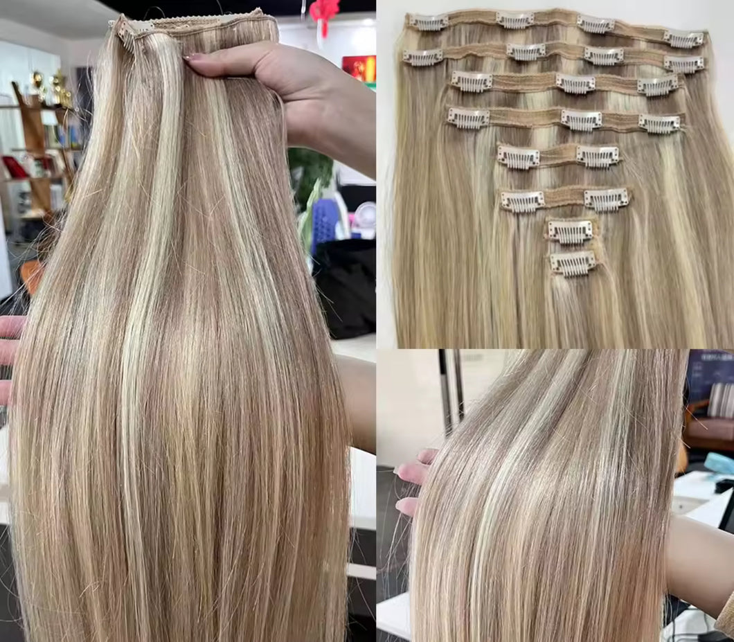 Strawberry Blonde Highlight 18/613 8pc set (120g) Seamless Clip ins