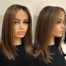 Load image into Gallery viewer, Chocolate Brown Highlights Caramel Dark Brown Roots 13x4/ 13x6 HD Lace Front Wig
