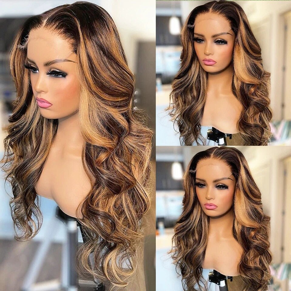 Highlight Wig 13x4/13x6 Human Hair Brazilian Body Wave Lace Front Wig Ombre Colored Wigs HD Transparent Preplucked Hairline