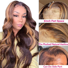 Load image into Gallery viewer, Highlight Wig 13x4/13x6 Human Hair Brazilian Body Wave Lace Front Wig Ombre Colored Wigs HD Transparent Preplucked Hairline

