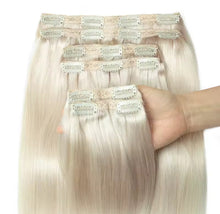Load image into Gallery viewer, Platinum Blonde Seamless Clip in Human Hair Extension Straight Hair 120g 8 Pcs
