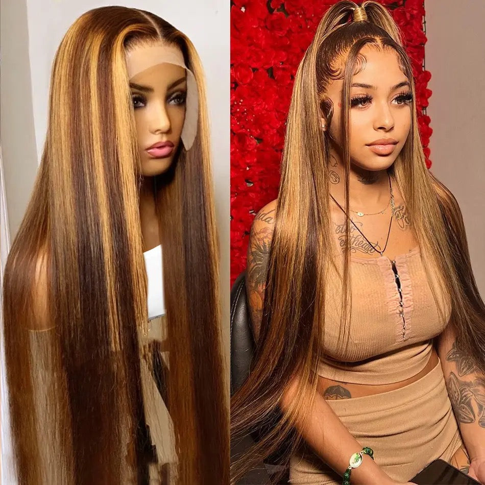 Bone Straight Highlight Wigs Human Hair 13x6 Lace Front Wig Colored Ombre 13x4/13x6/360 Transparent Lace Frontal Wig