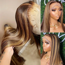 Load image into Gallery viewer, Bone Straight Highlight Wigs Human Hair 13x6 Lace Front Wig Colored Ombre 13x4/13x6/360 Transparent Lace Frontal Wig
