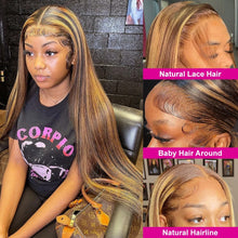 Load image into Gallery viewer, Bone Straight Highlight Wigs Human Hair 13x6 Lace Front Wig Colored Ombre 13x4/13x6/360 Transparent Lace Frontal Wig
