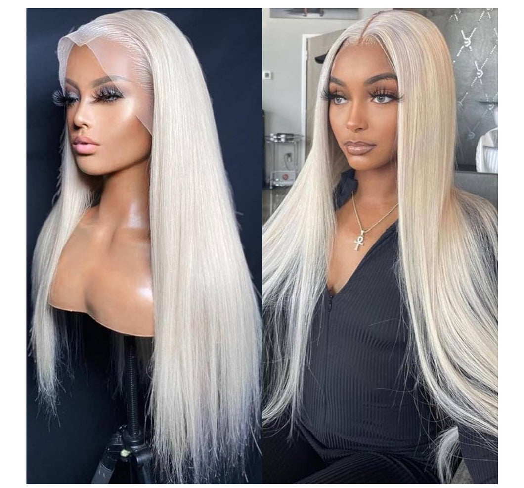 13x4/13x6/360 Platinum Blonde Lace Front Wig Human Hair Transparent HD Lace Frontal Wig #60 Platinum Ash Blonde Straight Hair Wigs Brazilian Hair