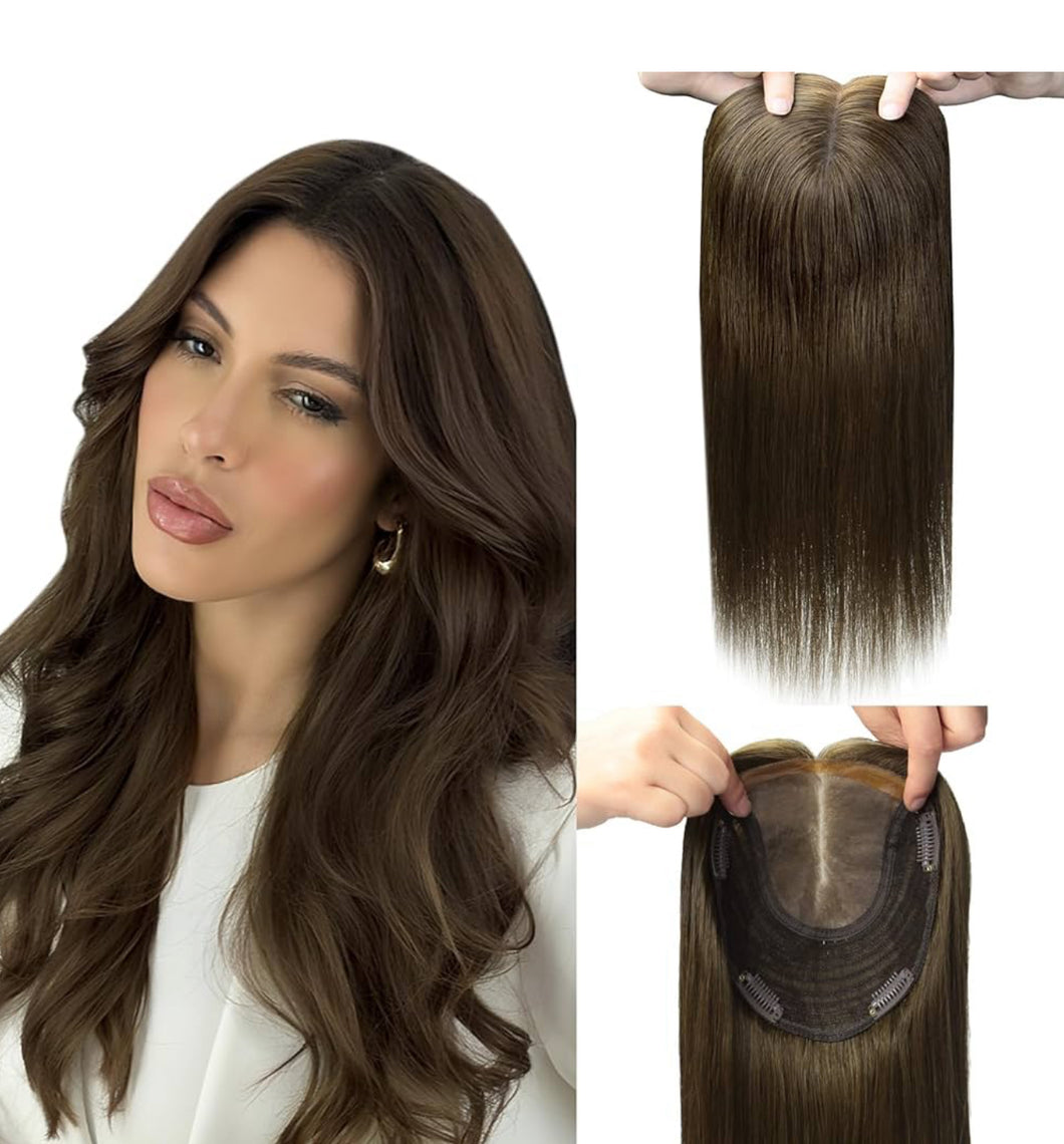 Hair Toppers for Women Real Human Hair, Dark Brown Wiglets Hairpieces for Thinning 360° Human Toppers for Women Add Volume 14inch 6x7inch Large Base