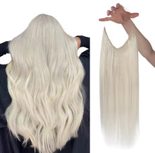 Load image into Gallery viewer, Platinum Blonde/ Dark Brown/ Highlight Halo Piece Human Hair Extensions with Adjustable Fish Wire Halo Hair Extensions Clips
