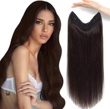 Load image into Gallery viewer, Platinum Blonde/ Dark Brown/ Highlight Halo Piece Human Hair Extensions with Adjustable Fish Wire Halo Hair Extensions Clips
