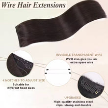 Load image into Gallery viewer, Platinum Blonde/ Dark Brown/ Highlight Halo Piece Human Hair Extensions with Adjustable Fish Wire Halo Hair Extensions Clips
