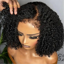 Load image into Gallery viewer, Short Cut Bob Natural Black Kinky Curly 180Density Deep Lace Front Wig With Babyhair Preplucked Glueless
