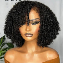 Load image into Gallery viewer, Short Cut Bob Natural Black Kinky Curly 180Density Deep Lace Front Wig With Babyhair Preplucked Glueless
