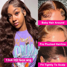 Load image into Gallery viewer, Dark Brown Body Wave Lace Front Wig Human Hair Glueless Brown 4x4/13x4/13x6/360 HD Lace Frontal Wig Preplucked Brazilian
