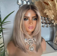 Load image into Gallery viewer, Balayage Highlight Bob Lace Wigs Ashy Blonde Light Blonde Lace Front Bob Human Hair Wig
