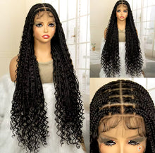 Load image into Gallery viewer, 36 Inches Long Boho Braided Wigs with Baby Hair Synthetic Full Lace Knotless Box Braiding Wig with Curly Lace Frontal Wig
