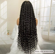 Load image into Gallery viewer, 36 Inches Long Boho Braided Wigs with Baby Hair Synthetic Full Lace Knotless Box Braiding Wig with Curly Lace Frontal Wig
