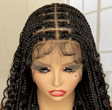 Load image into Gallery viewer, 36 Inches Long Boho Braided Wigs with Baby Hair Synthetic Full Lace Knotless Box Braiding Wig with Curly Lace Frontal Wig
