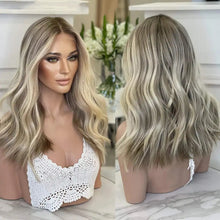 Load image into Gallery viewer, Virgin Brazilian Human Hair Full Lace Wigs HD Lace Ashy Blonde Brown Highlights Lace Front Wig 13x4/13x6/360 Lace Glueless Dark Roots 200%
