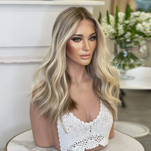 Load image into Gallery viewer, Virgin Brazilian Human Hair Full Lace Wigs HD Lace Ashy Blonde Brown Highlights Lace Front Wig 13x4/13x6/360 Lace Glueless Dark Roots 200%
